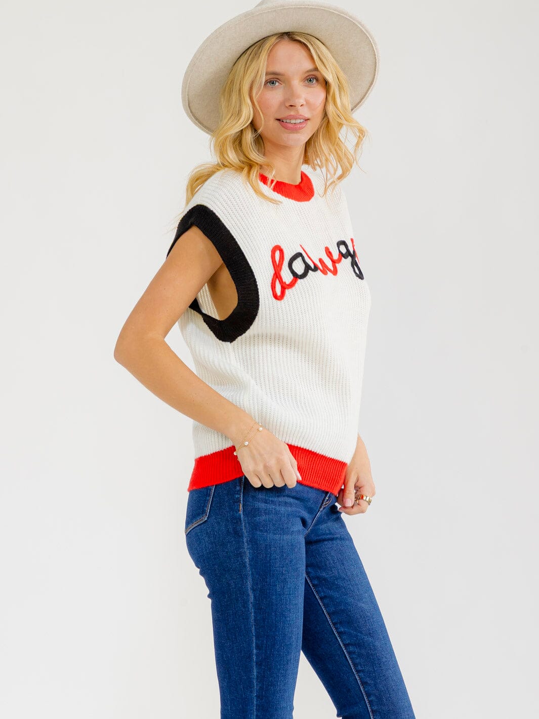WOMEN'S SLEEVELESS COLORBLOCK SWEATER TOP