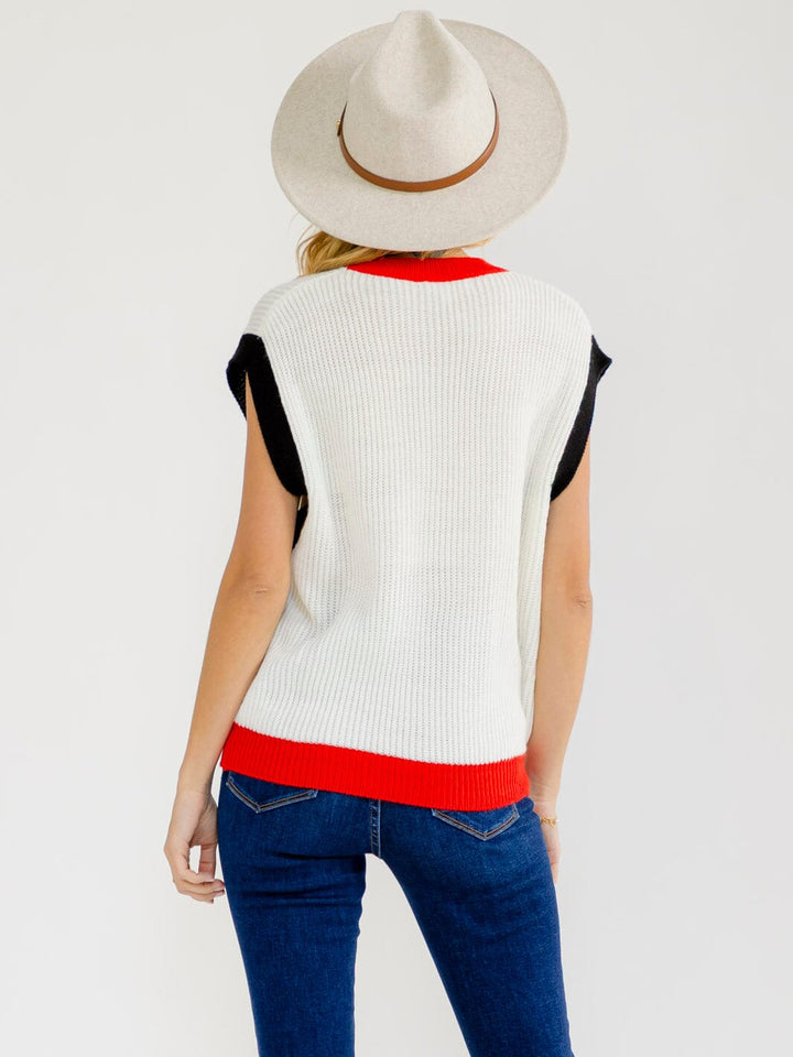 WOMEN'S SLEEVELESS COLORBLOCK SWEATER TOP