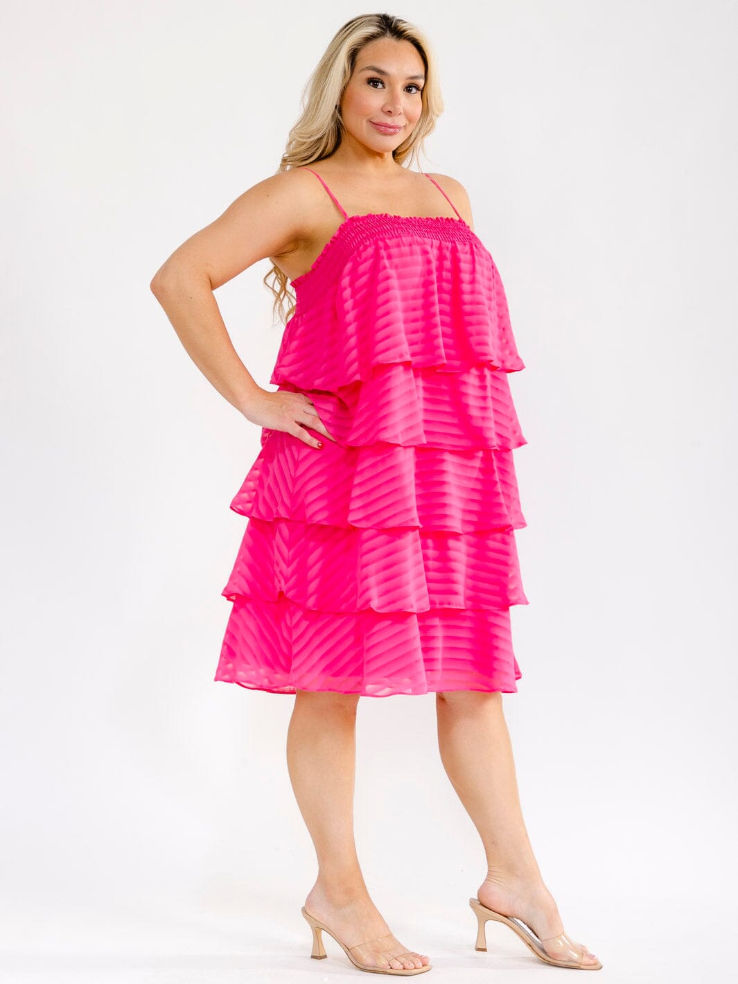PLUS SIZE SLEEVELESS SQUARE NECK TUNIC RUFFLE TIERED MINI DRESS