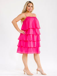 PLUS SIZE SLEEVELESS SQUARE NECK TUNIC RUFFLE TIERED MINI DRESS