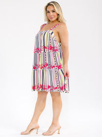 PLUS SIZE SLEEVELESS SQUARE NECK EMBROIDERY FLORAL MULTI TIERED MINI DRESS
