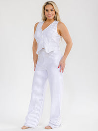 PLUS SIZE SLEEVELESS BUTTON UP VEST & ZIP UP WIDE LEG PANTS STRIPES 2PC.SET