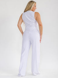 PLUS SIZE SLEEVELESS BUTTON UP VEST & ZIP UP WIDE LEG PANTS STRIPES 2PC.SET