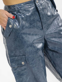 PLUS SIZE BUTTON CLOSURE POCKETS WIDE LEG PU PLEATHER PANTS