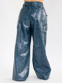 PLUS SIZE BUTTON CLOSURE POCKETS WIDE LEG PU PLEATHER PANTS
