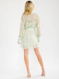 WOMEN'S LONG SLEEVE BUTTON UP LACE WITH SATIN INNER MINI DRESS