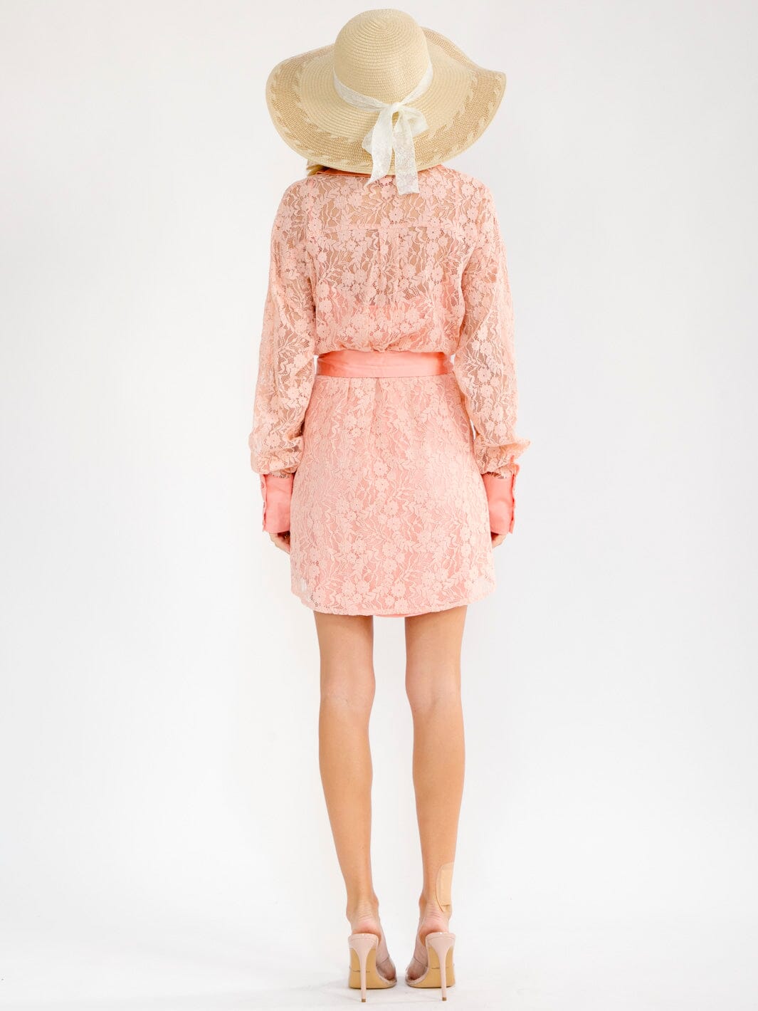 WOMEN'S LONG SLEEVE BUTTON UP LACE WITH SATIN INNER MINI DRESS