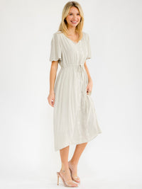 WOMEN'S SHORT SLEEVE FRONT POCKETS EMBROIDERY FLORAL MIDI DRESS