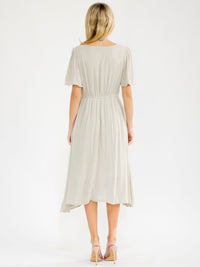 WOMEN'S SHORT SLEEVE FRONT POCKETS EMBROIDERY FLORAL MIDI DRESS