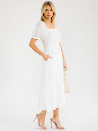 WOMEN'S SHORT PUFF SLEEVE SQUARE NECK SMOCK TIERED MAXI DRESS