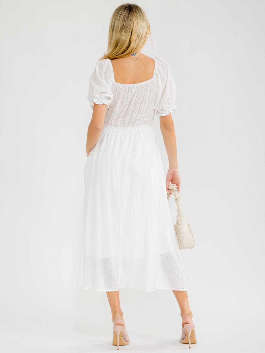 WOMEN'S SHORT PUFF SLEEVE SQUARE NECK SMOCK TIERED MAXI DRESS
