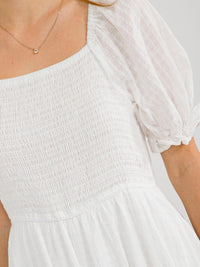 WOMEN'S SHORT PUFF SLEEVE SQUARE NECK SMOCK TIERED MAXI DRESS