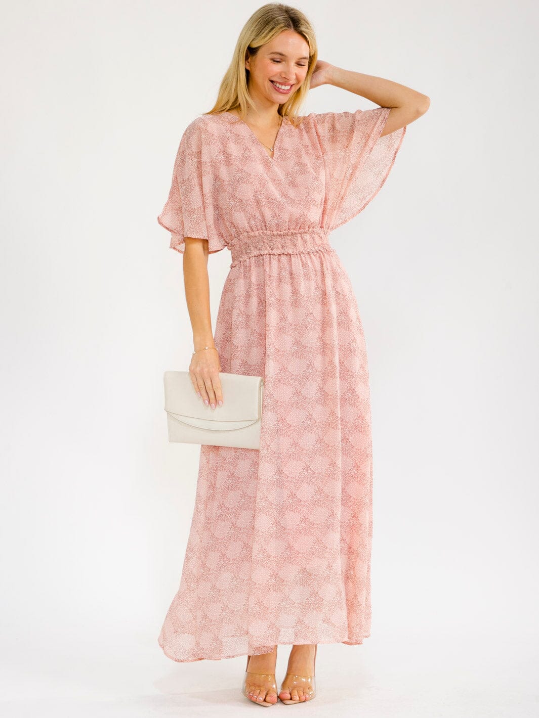 WOMEN'S SHORT PUFF SLEEVE SQUARE NECK SMOCK TIERED MAXI DRESS (Copy)