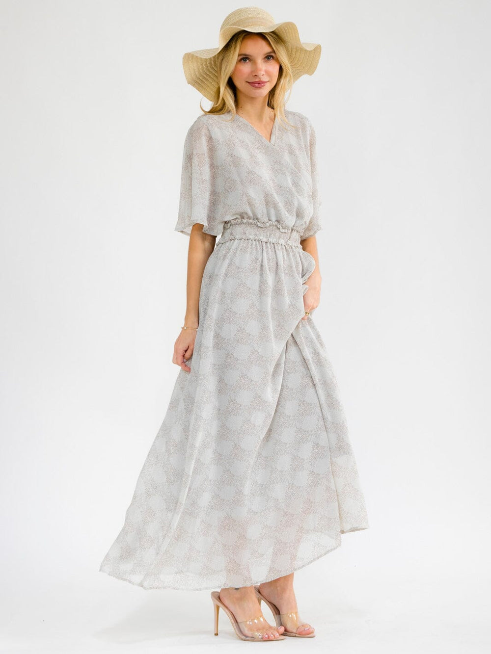 WOMEN'S SHORT PUFF SLEEVE SQUARE NECK SMOCK TIERED MAXI DRESS (Copy)