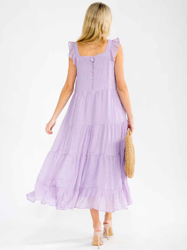 WOMEN'S SLEEVELESS SQUARE NECK FRONT POCKETS TIERED MAXI DRESS