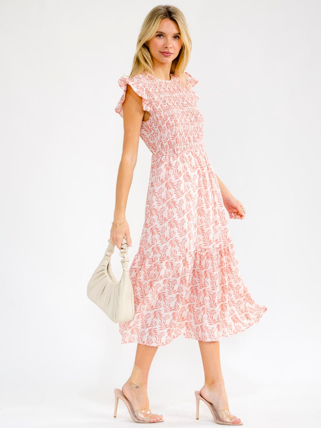 WOMEN'S RUFFLE SLEEVE SMOCK TIERED FLORAL MAXI DRESS