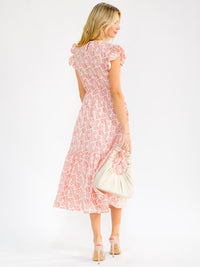 WOMEN'S RUFFLE SLEEVE SMOCK TIERED FLORAL MAXI DRESS