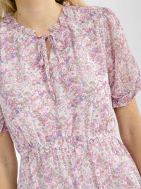 WOMEN'S SHORT SLEEVE ELASTIC WAIST TIERED FLORAL MAXI DRESS