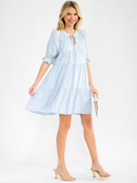 WOMEN'S SHORT SLEEVE V-NECK TIERED TUNIC LINEN MINI DRESS