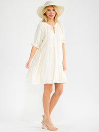 WOMEN'S SHORT SLEEVE V-NECK TIERED TUNIC LINEN MINI DRESS