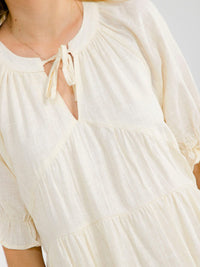 WOMEN'S SHORT SLEEVE V-NECK TIERED TUNIC LINEN MINI DRESS