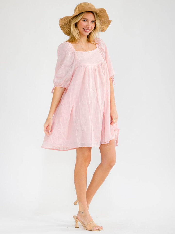 WOMEN'S SHORT SLEEVE SQUARE NECK FRONT POCKETS LOOSE FIT TUNIC MINI DRESS