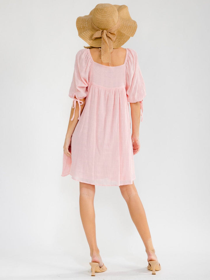 WOMEN'S SHORT SLEEVE SQUARE NECK FRONT POCKETS LOOSE FIT TUNIC MINI DRESS