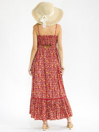 WOMEN'S SLEEVELESS SMOCK BUTTON UP BACK CUT OUT FRONT SLIT FLORAL MAXI DRESS