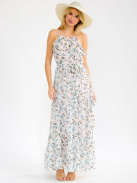 WOMEN'S SLEEVELESS RUFFLE TIERED FLORAL MAXI DRESS