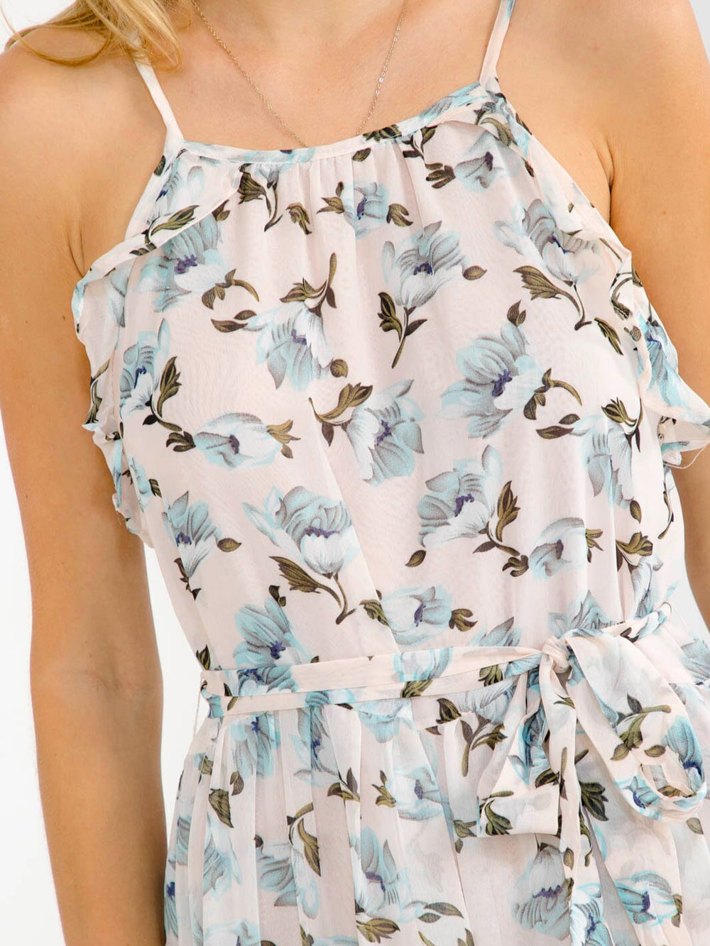WOMEN'S SLEEVELESS RUFFLE TIERED FLORAL MAXI DRESS