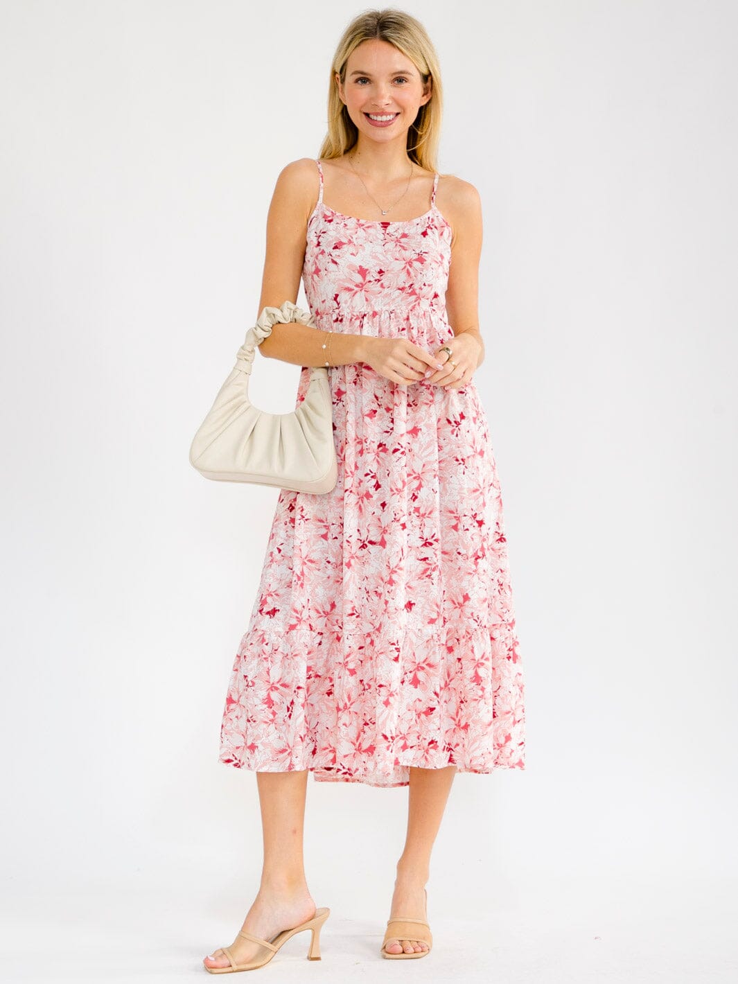 WOMEN'S SLEEVELESS SMOCK TIERED FLORAL MAXI DRESS