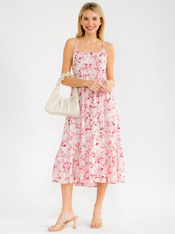 WOMEN'S SLEEVELESS SMOCK TIERED FLORAL MAXI DRESS
