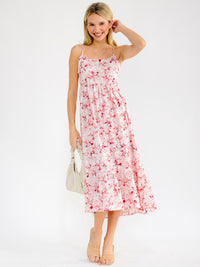 WOMEN'S SLEEVELESS SMOCK TIERED FLORAL MAXI DRESS