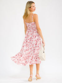 WOMEN'S SLEEVELESS SMOCK TIERED FLORAL MAXI DRESS