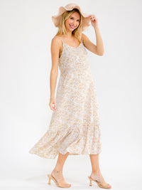 WOMEN'S SLEEVELESS BUTTON UP FRONT POCKETS TIERED FLORAL MAXI DRESS