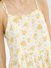WOMEN'S SLEEVELESS OPEN BACK POCKETS TIERED FLORAL MIDI DRESS