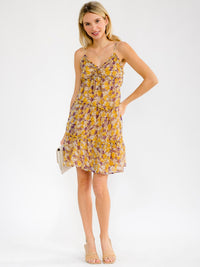 WOMEN'S SLEEVELESS V-NECK TIERED FLORAL MINI DRESS