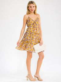 WOMEN'S SLEEVELESS V-NECK TIERED FLORAL MINI DRESS