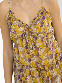 WOMEN'S SLEEVELESS V-NECK TIERED FLORAL MINI DRESS