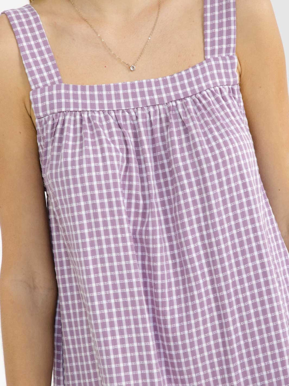 WOMEN'S SLEEVELESS SQUARE NECK FRONT POCKETS PLAID TUNIC MINI DRESS