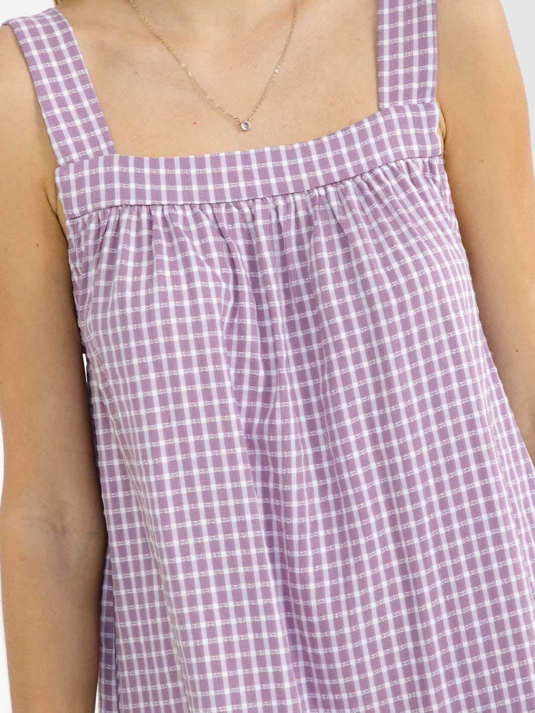 WOMEN'S SLEEVELESS SQUARE NECK FRONT POCKETS PLAID TUNIC MINI DRESS