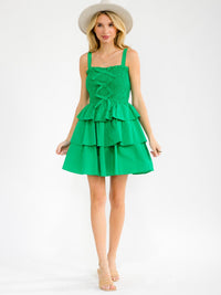 WOMEN'S SLEEVELESS SMOCK RUFFLE TIERED MINI DRESS