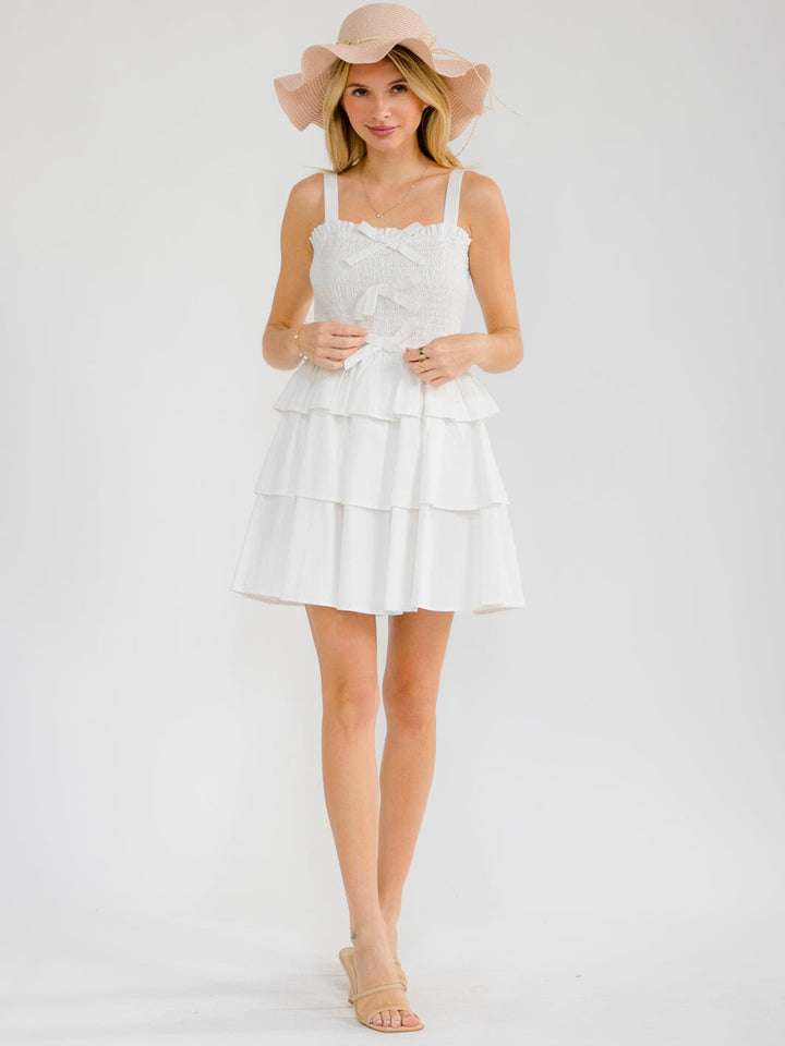 WOMEN'S SLEEVELESS SMOCK RUFFLE TIERED MINI DRESS