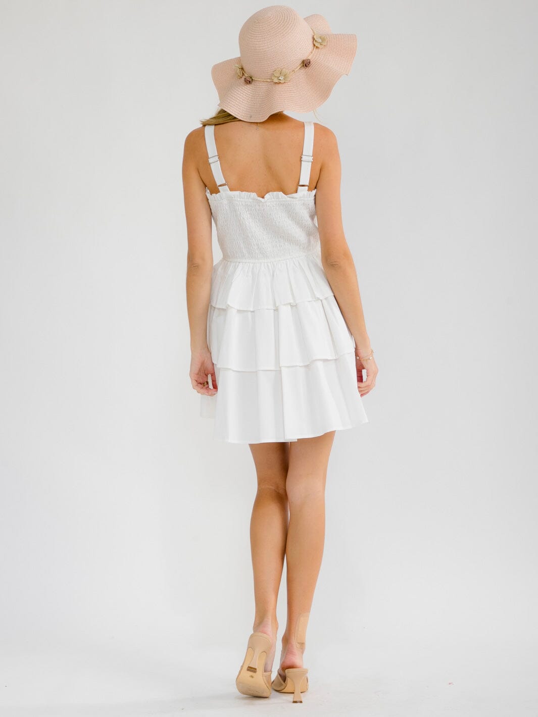 WOMEN'S SLEEVELESS SMOCK RUFFLE TIERED MINI DRESS