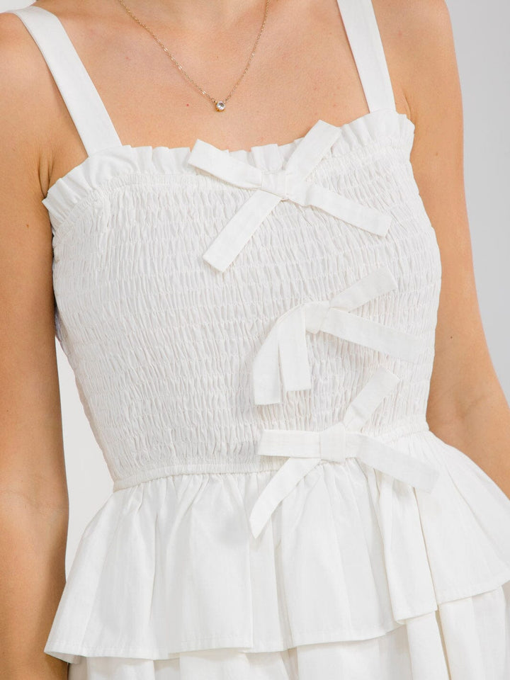 WOMEN'S SLEEVELESS SMOCK RUFFLE TIERED MINI DRESS