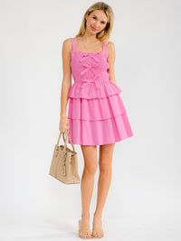 WOMEN'S SLEEVELESS SMOCK RUFFLE TIERED MINI DRESS