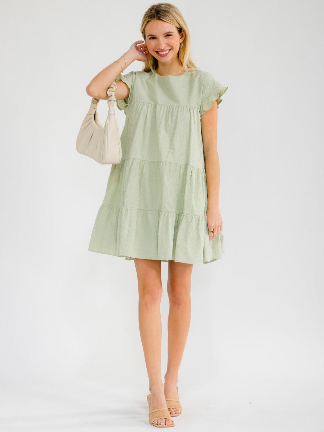 WOMEN'S SHORT SLEEVE TIERED LOOSE FIT TUNIC MINI DRESS
