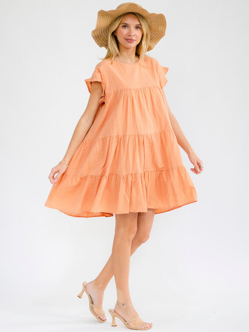 WOMEN'S SHORT SLEEVE TIERED LOOSE FIT TUNIC MINI DRESS