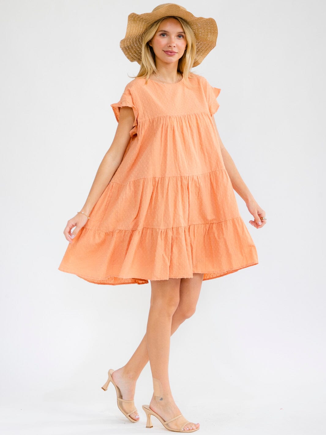 WOMEN'S SHORT SLEEVE TIERED LOOSE FIT TUNIC MINI DRESS