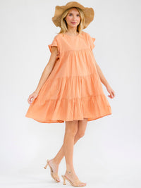 WOMEN'S SHORT SLEEVE TIERED LOOSE FIT TUNIC MINI DRESS